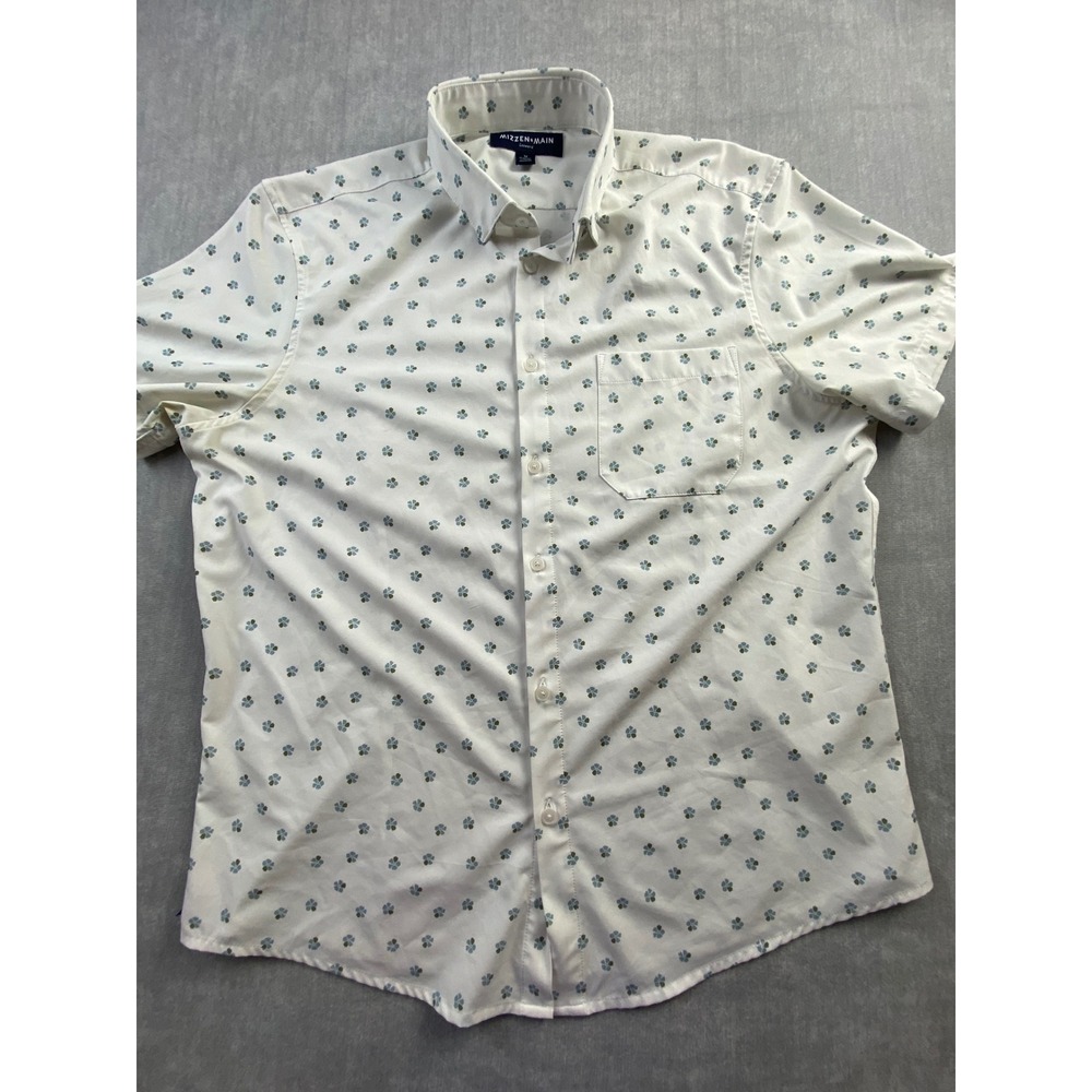 Mizzen + Main Leeward Mens Medium Classic Fit Floral‎ Short Sleeve Shirt White